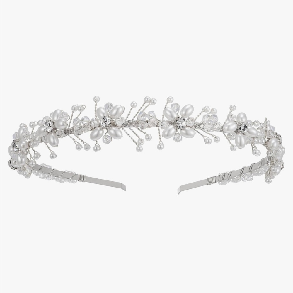 Bridal Headband / Crystal & Pearl / Silver / Bridal Hairpiece